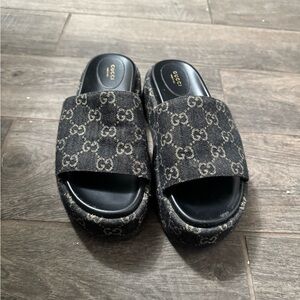 Gucci Monogram Black and Gray Slides